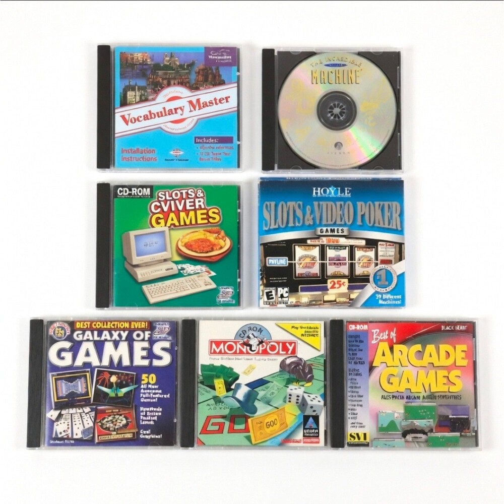 Vintage 1990s PC CD-ROM 7-Game Bundle Lot - Monopoly Incredible Machine Hoyle Sl